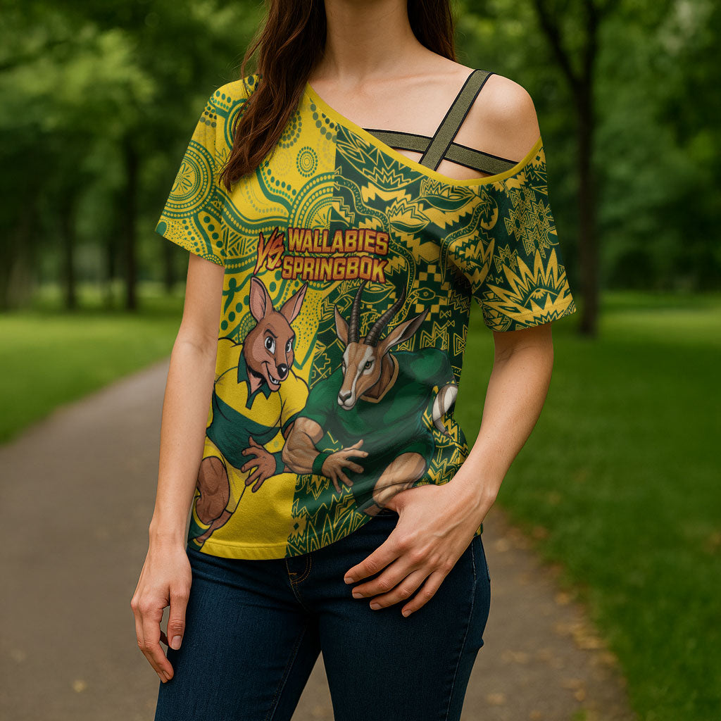 Custom Australia vs South Africa Cross Shoulder Shirt Wallabies vs Springboks Two Nations One Battle