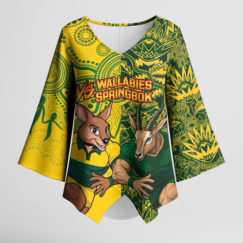 Custom Australia vs South Africa Kimono Sleeve Blouse Wallabies vs Springboks Two Nations One Battle
