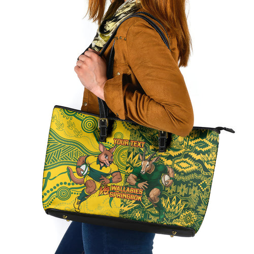 Custom Australia vs South Africa Leather Tote Bag Wallabies vs Springboks Two Nations One Battle