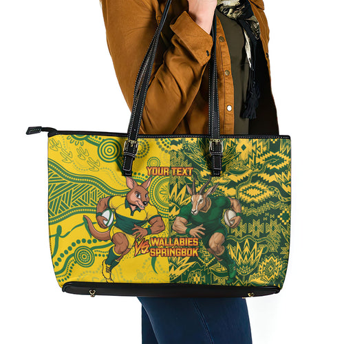 Custom Australia vs South Africa Leather Tote Bag Wallabies vs Springboks Two Nations One Battle