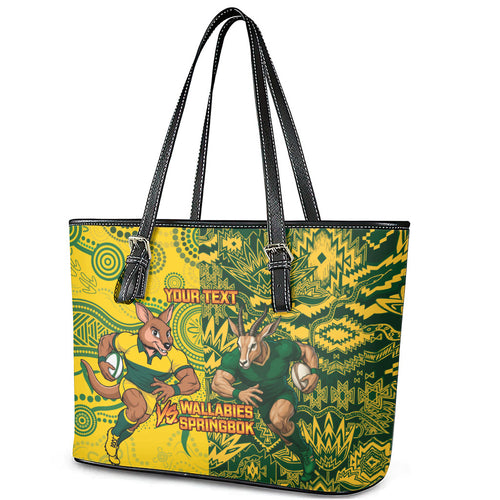 Custom Australia vs South Africa Leather Tote Bag Wallabies vs Springboks Two Nations One Battle