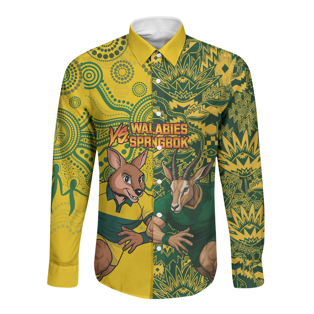 Custom Australia vs South Africa Long Sleeve Button Shirt Wallabies vs Springboks Two Nations One Battle