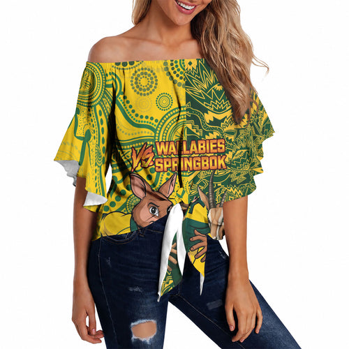 Custom Australia vs South Africa Off Shoulder Wrap Waist Top Wallabies vs Springboks Two Nations One Battle