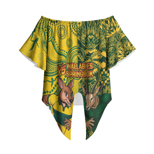 Custom Australia vs South Africa Off Shoulder Wrap Waist Top Wallabies vs Springboks Two Nations One Battle