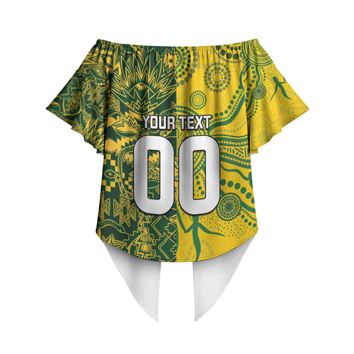Custom Australia vs South Africa Off Shoulder Wrap Waist Top Wallabies vs Springboks Two Nations One Battle