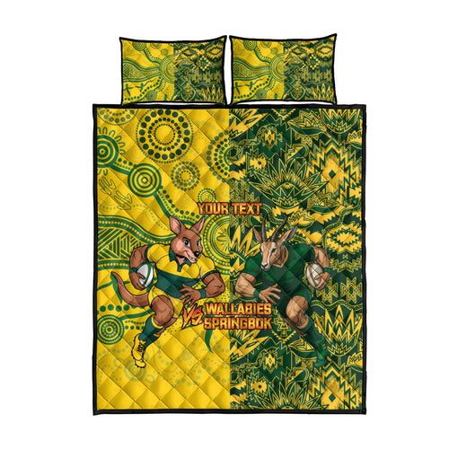 Custom Australia vs South Africa Quilt Bed Set Wallabies vs Springboks Two Nations One Battle