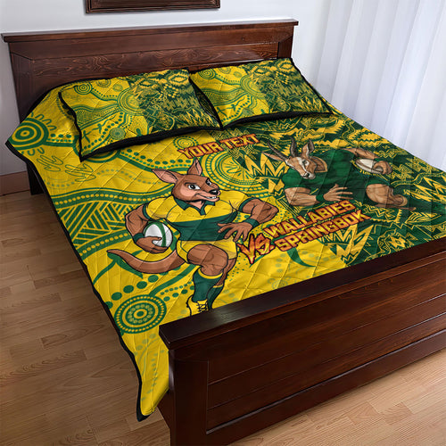 Custom Australia vs South Africa Quilt Bed Set Wallabies vs Springboks Two Nations One Battle