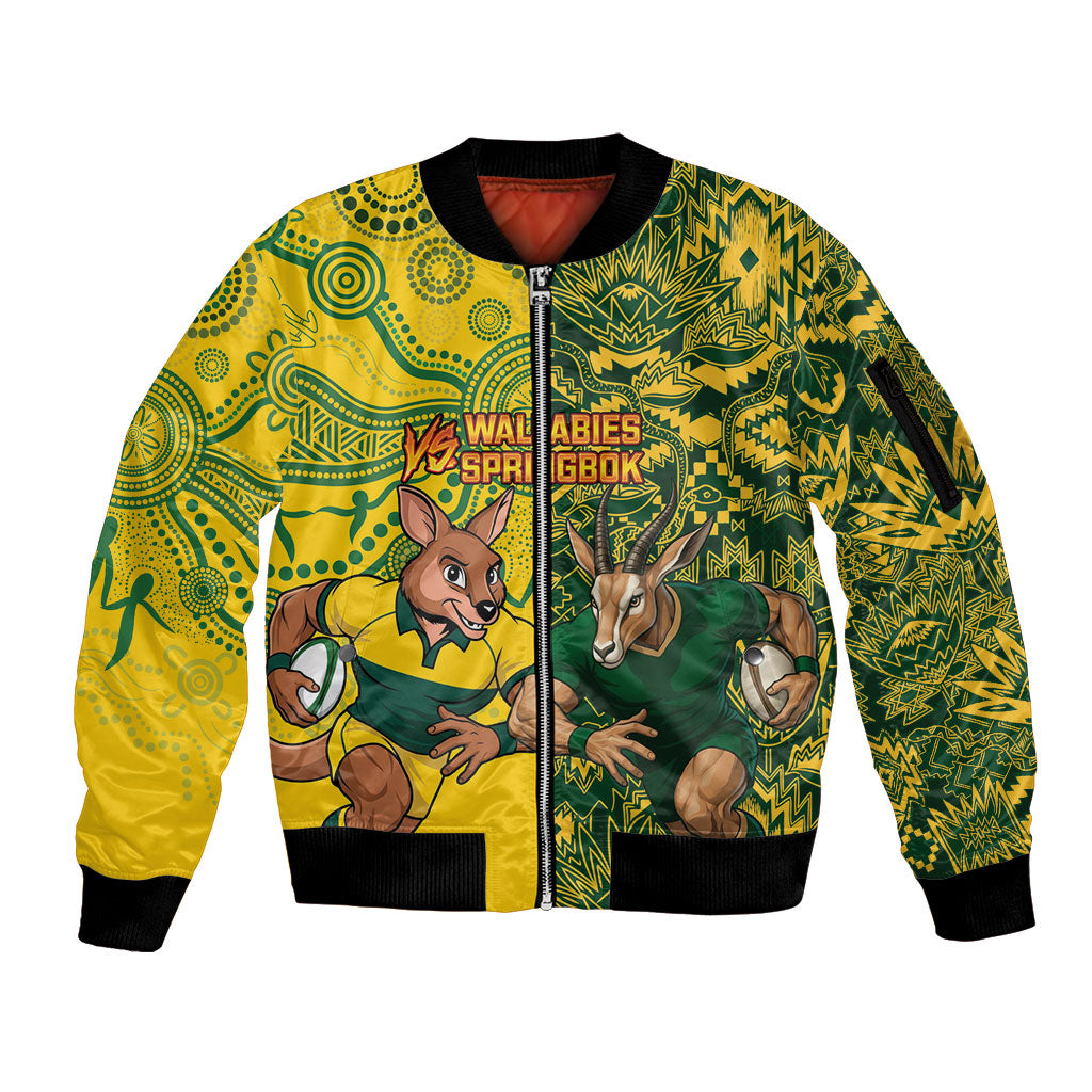 Custom Australia vs South Africa Sleeve Zip Bomber Jacket Wallabies vs Springboks Two Nations One Battle