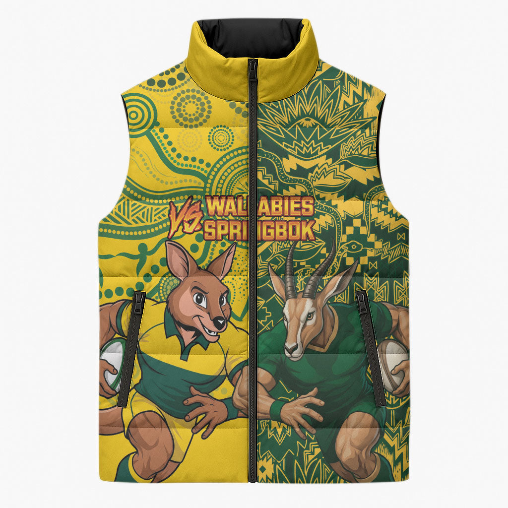 Custom Australia vs South Africa Sleeveless Puffer Jacket Wallabies vs Springboks Two Nations One Battle