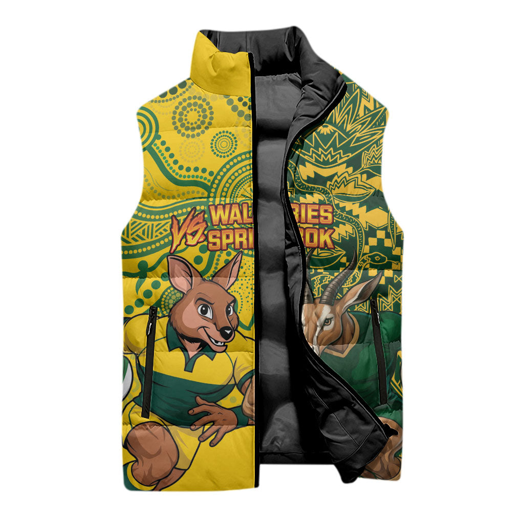 Custom Australia vs South Africa Sleeveless Puffer Jacket Wallabies vs Springboks Two Nations One Battle