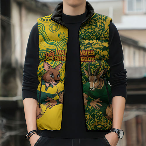 Custom Australia vs South Africa Sleeveless Puffer Jacket Wallabies vs Springboks Two Nations One Battle