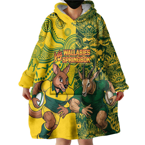 Custom Australia vs South Africa Wearable Blanket Hoodie Wallabies vs Springboks Two Nations One Battle
