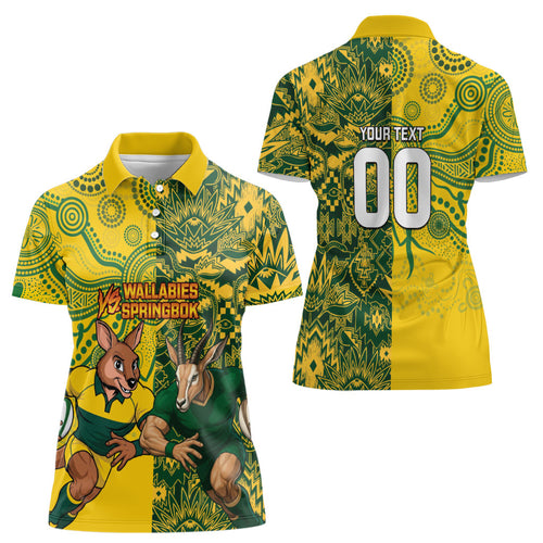 Custom Australia vs South Africa Women Polo Shirt Wallabies vs Springboks Two Nations One Battle