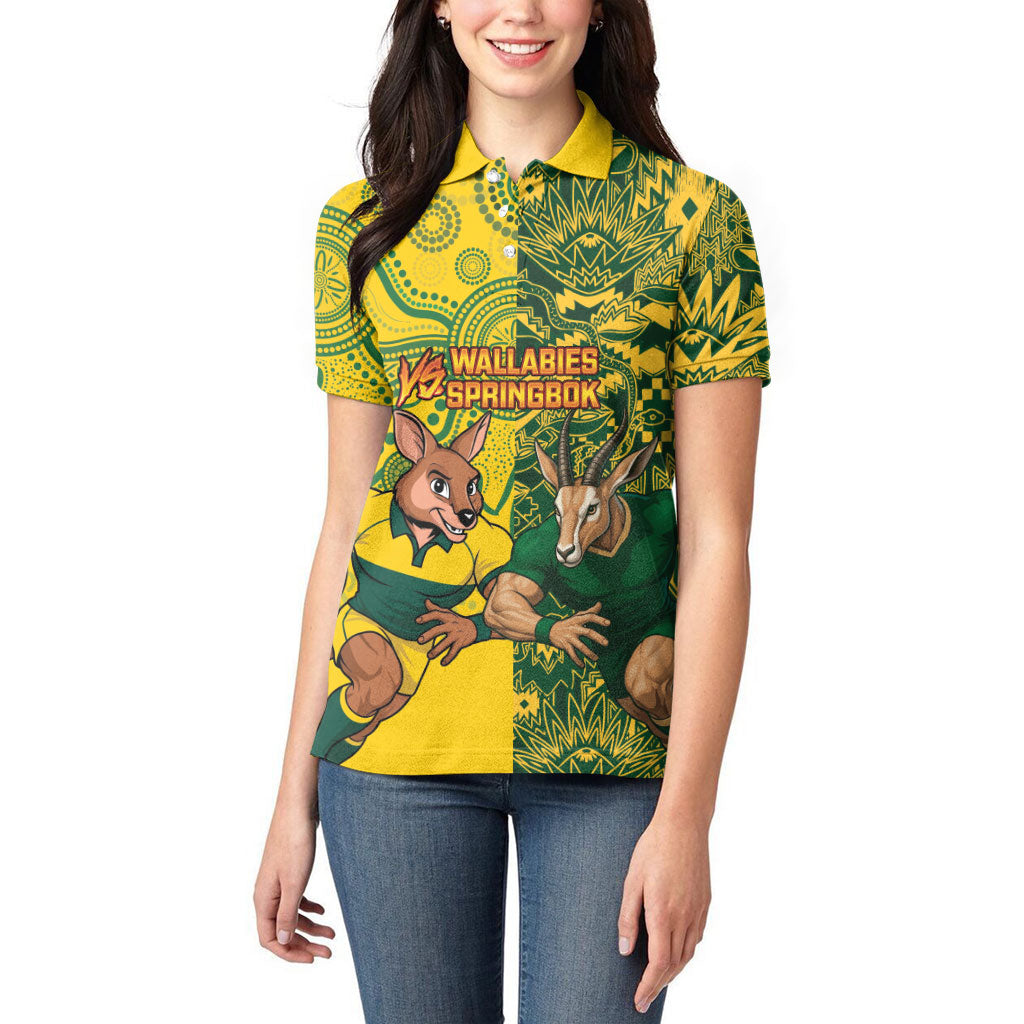 Custom Australia vs South Africa Women Polo Shirt Wallabies vs Springboks Two Nations One Battle