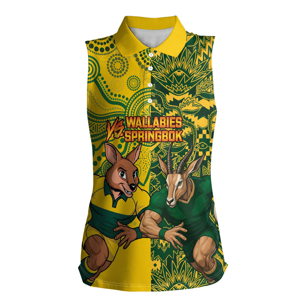 Custom Australia vs South Africa Women Sleeveless Polo Shirt Wallabies vs Springboks Two Nations One Battle