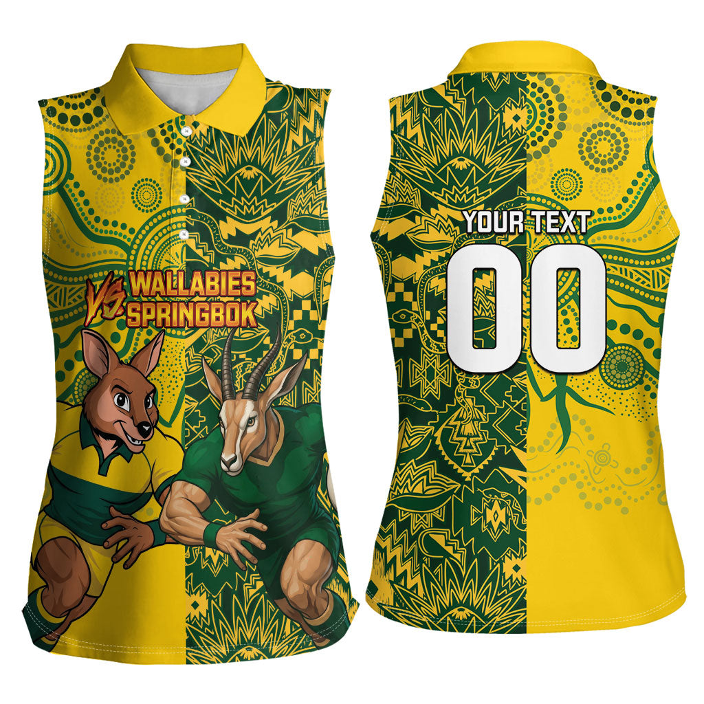 Custom Australia vs South Africa Women Sleeveless Polo Shirt Wallabies vs Springboks Two Nations One Battle