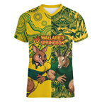 Custom Australia vs South Africa Women V-Neck T-Shirt Wallabies vs Springboks Two Nations One Battle