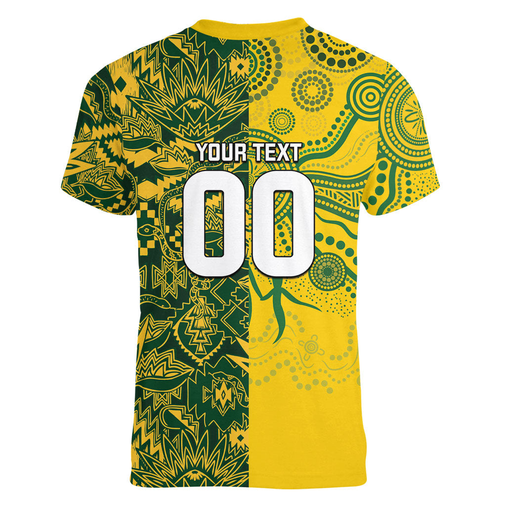 Custom Australia vs South Africa Women V-Neck T-Shirt Wallabies vs Springboks Two Nations One Battle