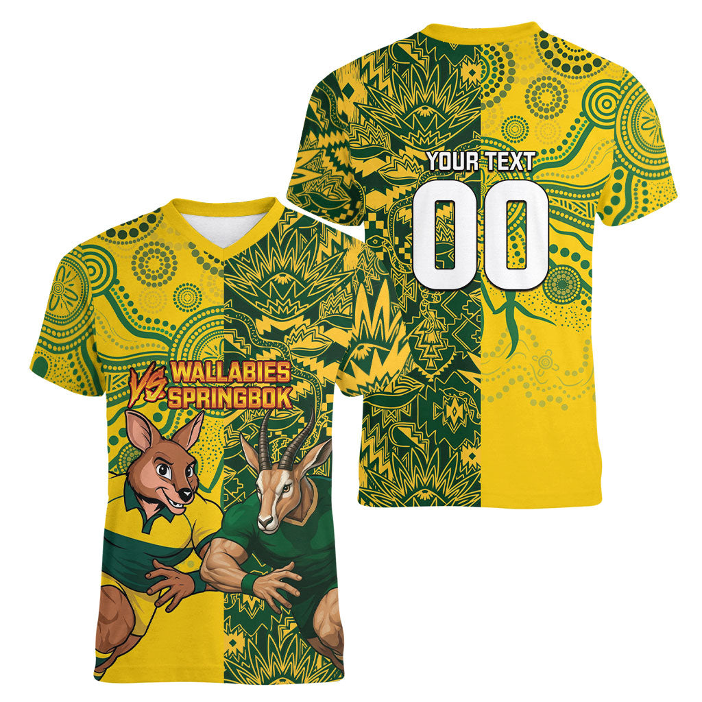Custom Australia vs South Africa Women V-Neck T-Shirt Wallabies vs Springboks Two Nations One Battle