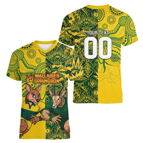 Custom Australia vs South Africa Women V-Neck T-Shirt Wallabies vs Springboks Two Nations One Battle