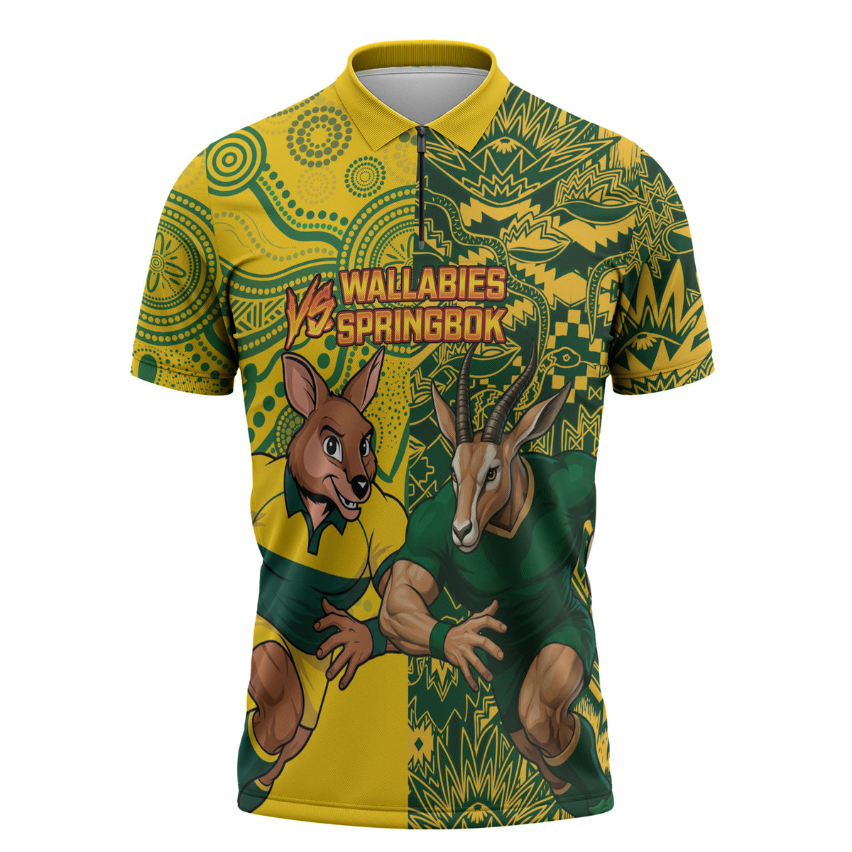 Custom Australia vs South Africa Zipper Polo Shirt Wallabies vs Springboks Two Nations One Battle