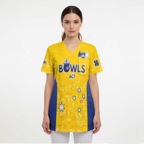 Australian ACT Lawn Bowls Custom Scrub Top Aussie Minimalist Style - Aussie Hoodie