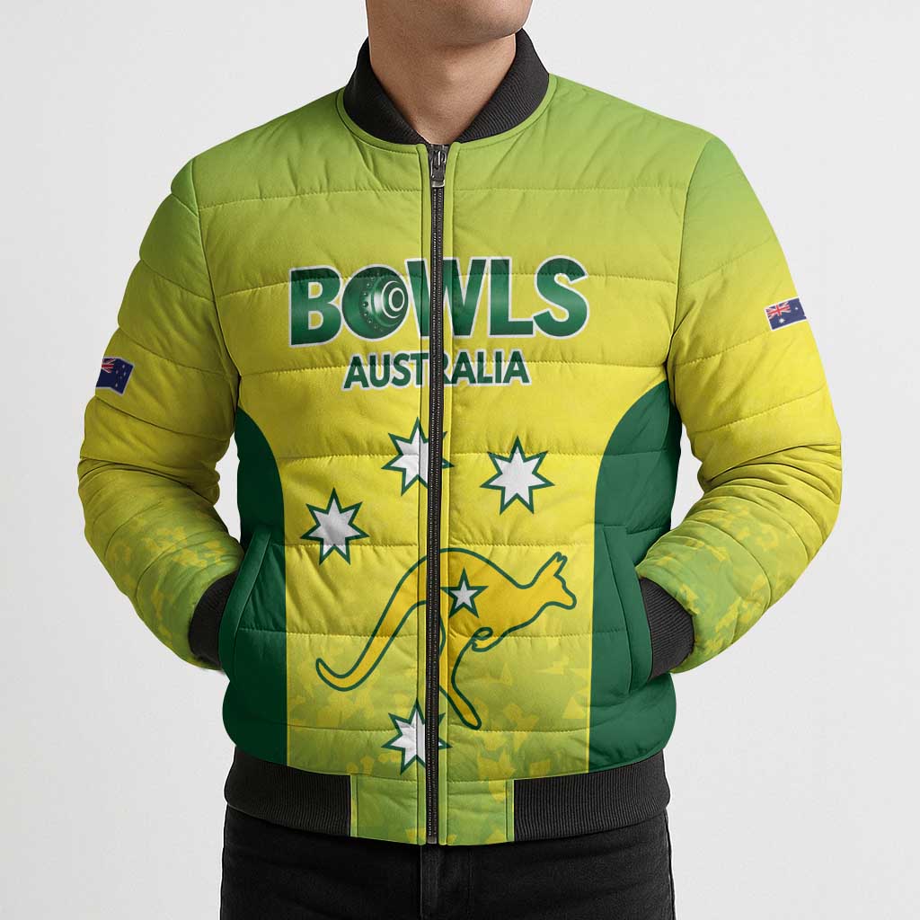 Australian Kangaroo Lawn Bowls Custom Bomber Puffer Jacket Aussie Minimalist Style - Aussie Hoodie