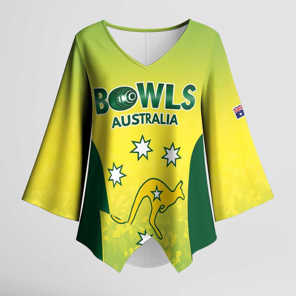 Australian Kangaroo Lawn Bowls Custom Kimono Sleeve Blouse Aussie Minimalist Style - Aussie Hoodie