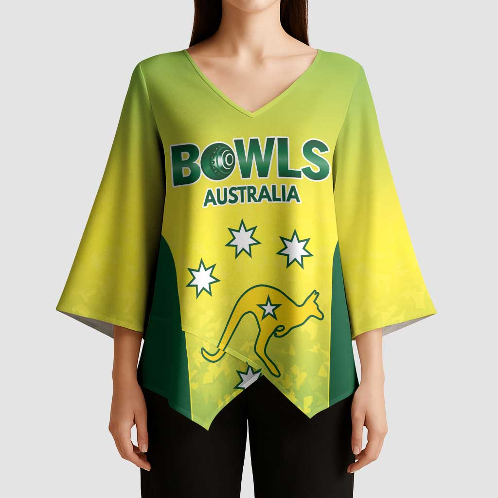 Australian Kangaroo Lawn Bowls Custom Kimono Sleeve Blouse Aussie Minimalist Style - Aussie Hoodie