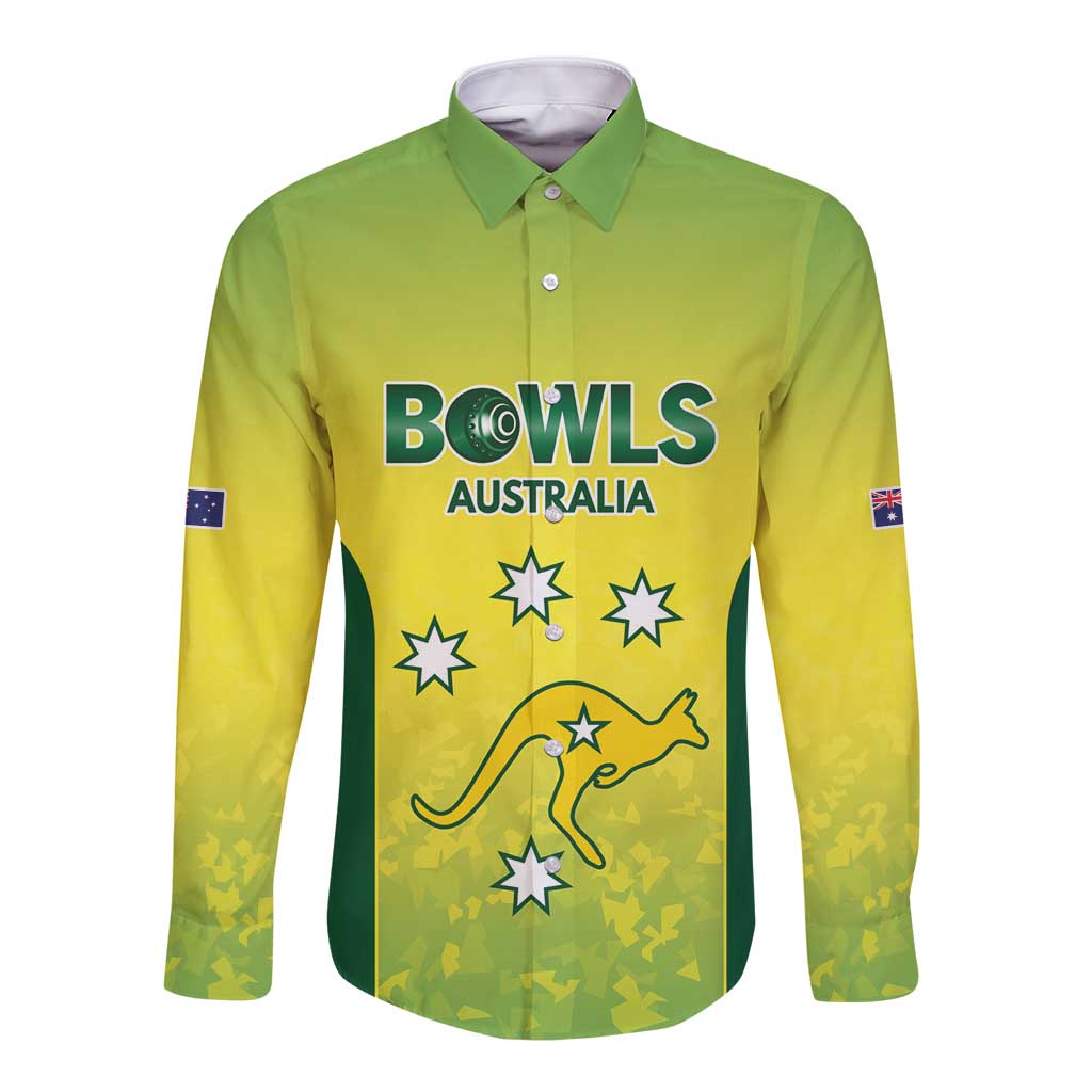 Australian Kangaroo Lawn Bowls Custom Long Sleeve Button Shirt Aussie Minimalist Style - Aussie Hoodie