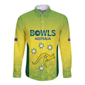 Australian Kangaroo Lawn Bowls Custom Long Sleeve Button Shirt Aussie Minimalist Style - Aussie Hoodie
