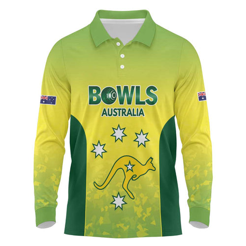 Australian Kangaroo Lawn Bowls Custom Long Sleeve Polo Shirt Aussie Minimalist Style - Aussie Hoodie