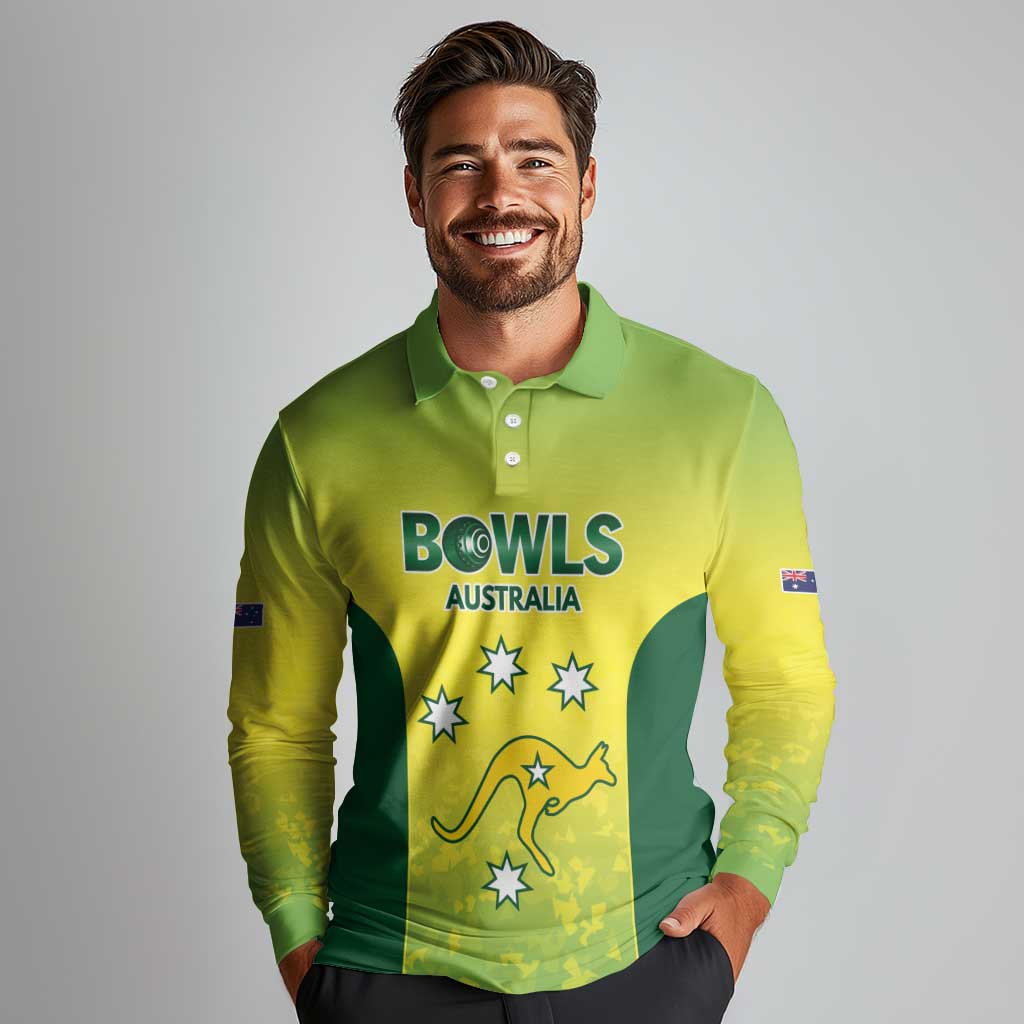 Australian Kangaroo Lawn Bowls Custom Long Sleeve Polo Shirt Aussie Minimalist Style - Aussie Hoodie