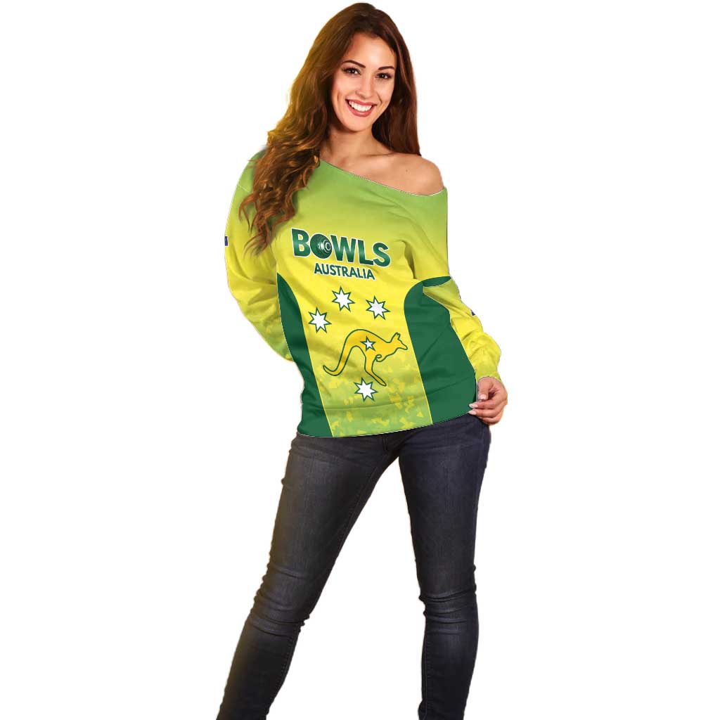 Australian Kangaroo Lawn Bowls Custom Off Shoulder Sweater Aussie Minimalist Style - Aussie Hoodie