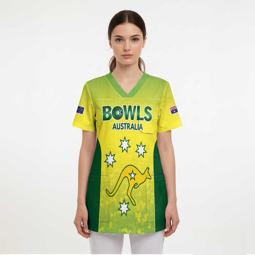 Australian Kangaroo Lawn Bowls Custom Scrub Top Aussie Minimalist Style - Aussie Hoodie