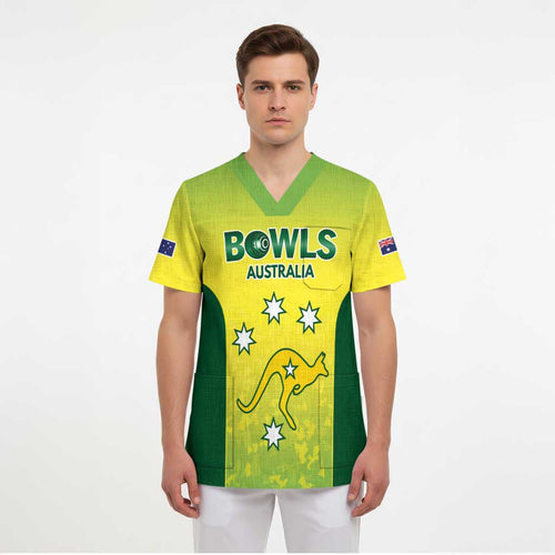 Australian Kangaroo Lawn Bowls Custom Scrub Top Aussie Minimalist Style - Aussie Hoodie