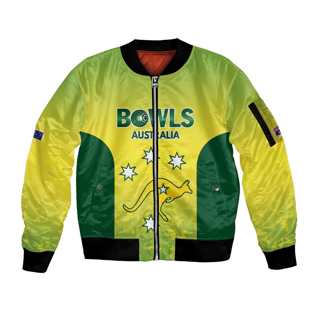 Australian Kangaroo Lawn Bowls Custom Sleeve Zip Bomber Jacket Aussie Minimalist Style - Aussie Hoodie