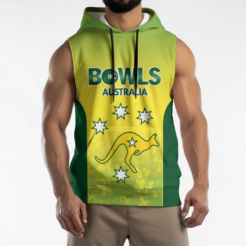 Australian Kangaroo Lawn Bowls Custom Sleeveless Hoodie Aussie Minimalist Style - Aussie Hoodie