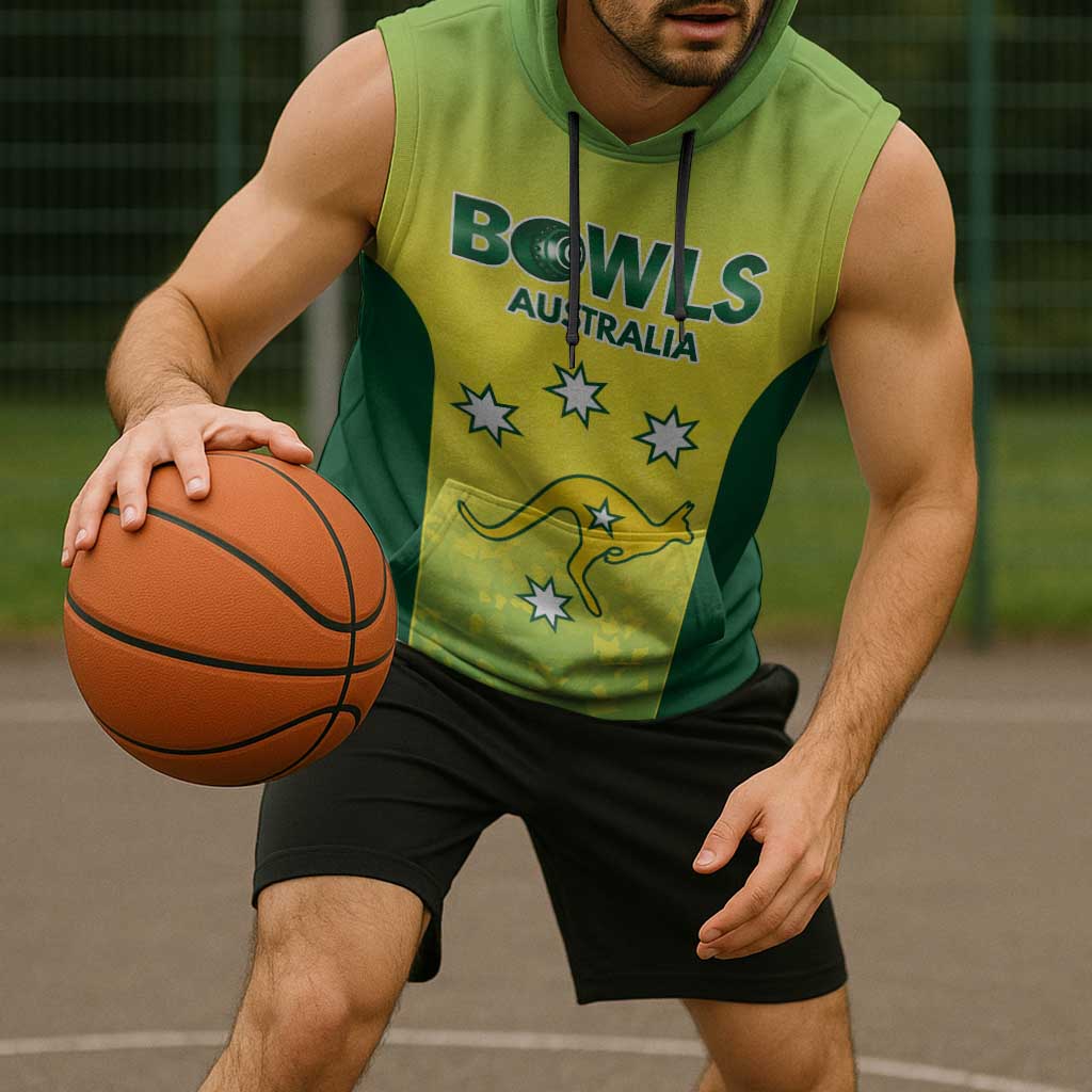Australian Kangaroo Lawn Bowls Custom Sleeveless Hoodie Aussie Minimalist Style - Aussie Hoodie