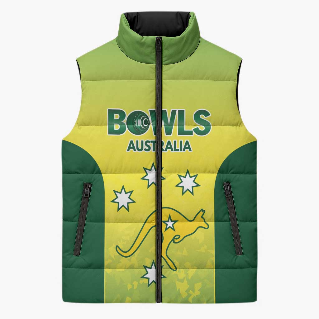 Australian Kangaroo Lawn Bowls Custom Sleeveless Puffer Jacket Aussie Minimalist Style - Aussie Hoodie