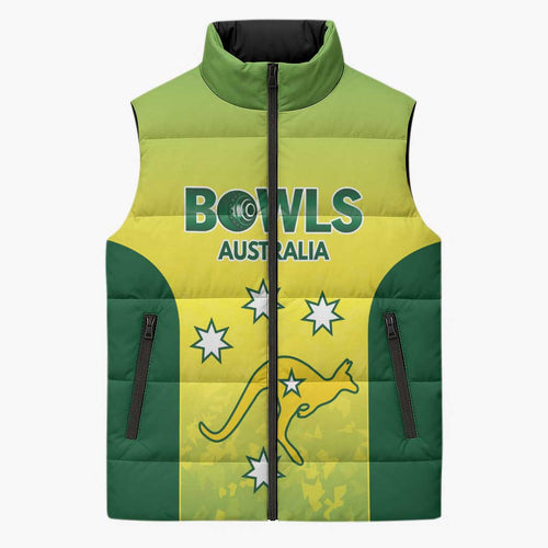 Australian Kangaroo Lawn Bowls Custom Sleeveless Puffer Jacket Aussie Minimalist Style - Aussie Hoodie