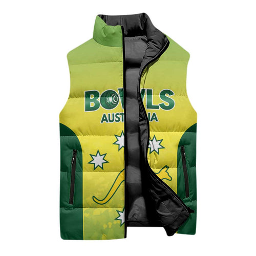 Australian Kangaroo Lawn Bowls Custom Sleeveless Puffer Jacket Aussie Minimalist Style - Aussie Hoodie