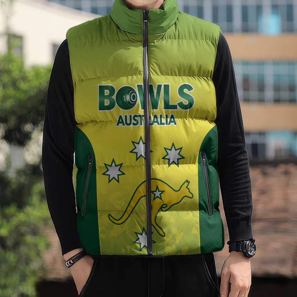 Australian Kangaroo Lawn Bowls Custom Sleeveless Puffer Jacket Aussie Minimalist Style - Aussie Hoodie