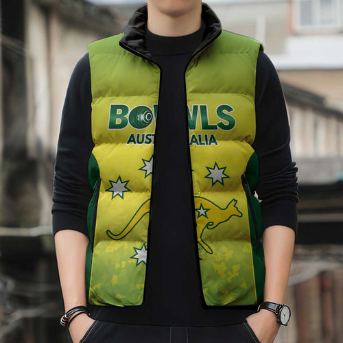 Australian Kangaroo Lawn Bowls Custom Sleeveless Puffer Jacket Aussie Minimalist Style - Aussie Hoodie