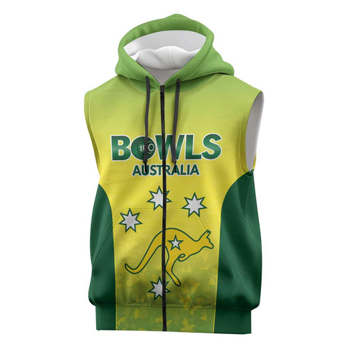Australian Kangaroo Lawn Bowls Custom Sleeveless Zip Hoodie Aussie Minimalist Style LT9