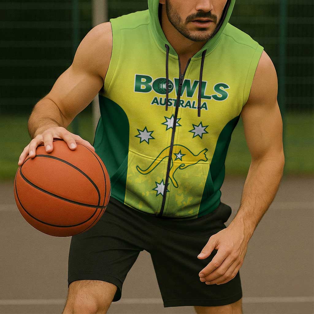 Australian Kangaroo Lawn Bowls Custom Sleeveless Zip Hoodie Aussie Minimalist Style LT9