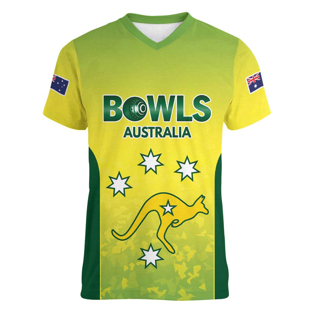 Australian Kangaroo Lawn Bowls Custom Women V-Neck T-Shirt Aussie Minimalist Style - Aussie Hoodie