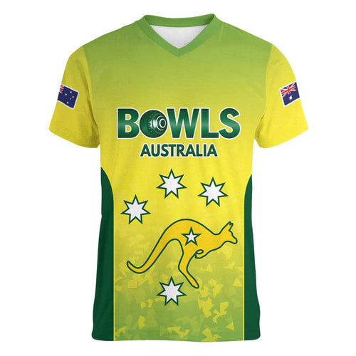 Australian Kangaroo Lawn Bowls Custom Women V-Neck T-Shirt Aussie Minimalist Style - Aussie Hoodie