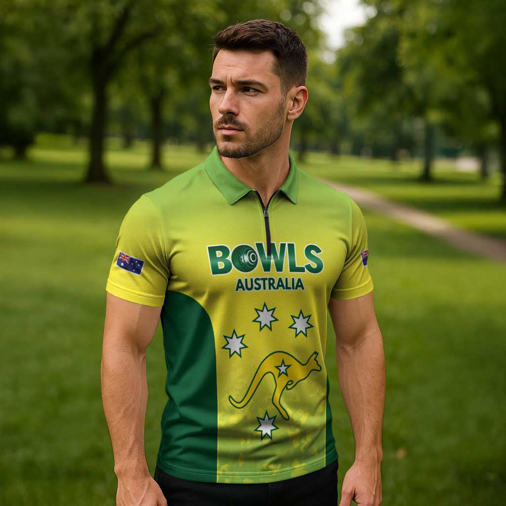 Australian Kangaroo Lawn Bowls Custom Zipper Polo Shirt Aussie Minimalist Style - Aussie Hoodie