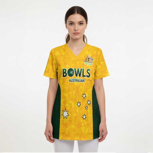 Australian Lawn Bowls Custom Scrub Top Aussie Minimalist Style - Aussie Hoodie